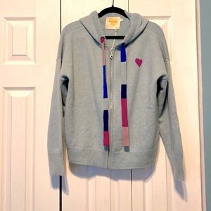 Kerri rosenthal BOYFRIEND CASHMERE ZIP HOODIE WITH MULTI DRAWCORD - BLUE EYED
